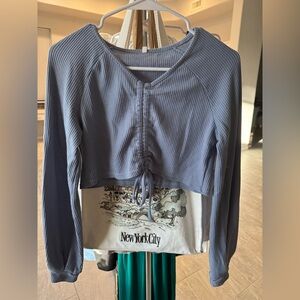 Blue Long-Sleeve Ribbed Top